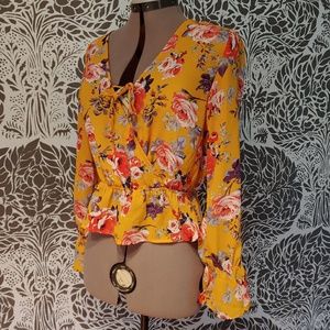 Peplum yellow floral top